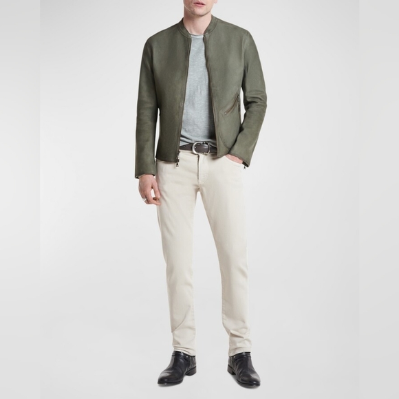 John Varvatos Corbin Leather Jacket EU56 FIT TO L Dark Moss Check The Measure - Picture 2 of 8